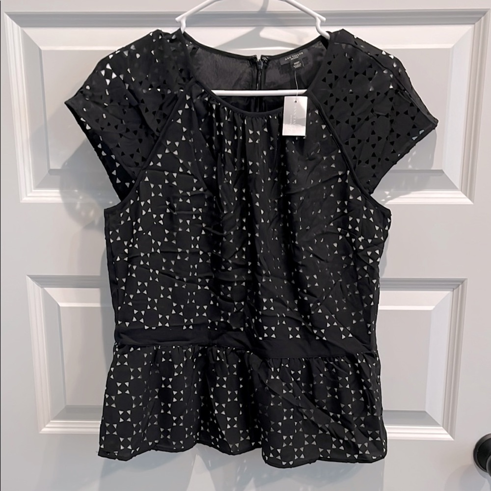 Ann Taylor Black Peplum Cap Sleeve Blouse